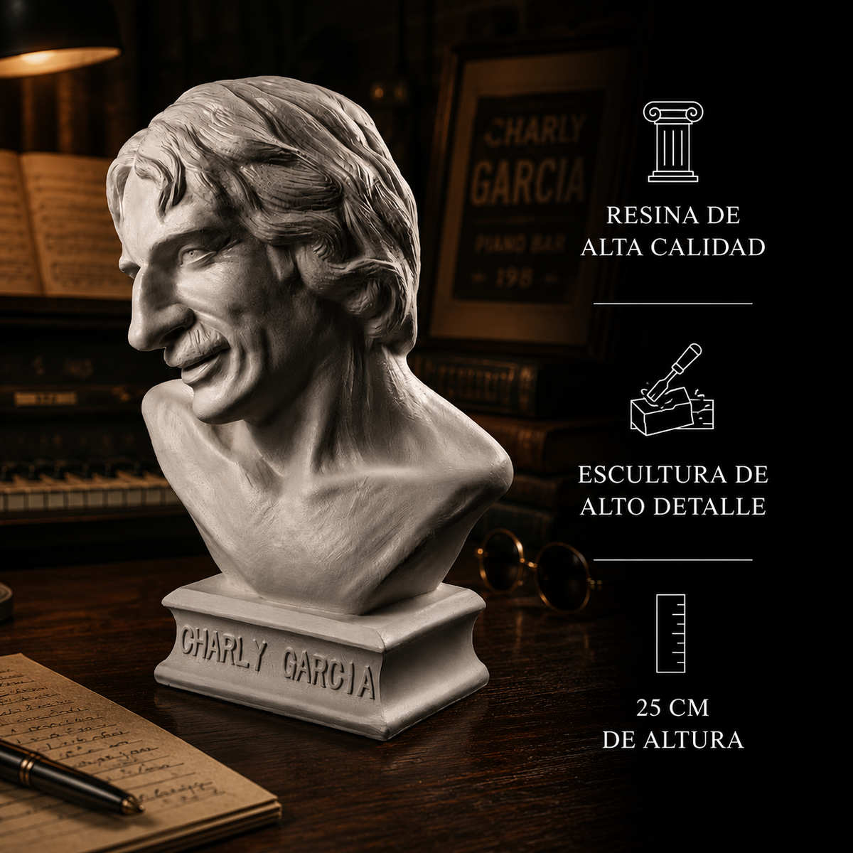 Busto de Charly García de 25cm de Altura