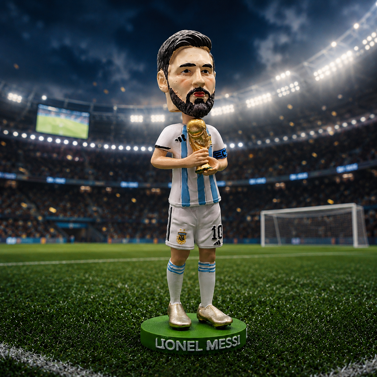 Figuras Bobblehead de Diego Maradona, Lionel Messi y Cristiano Ronaldo