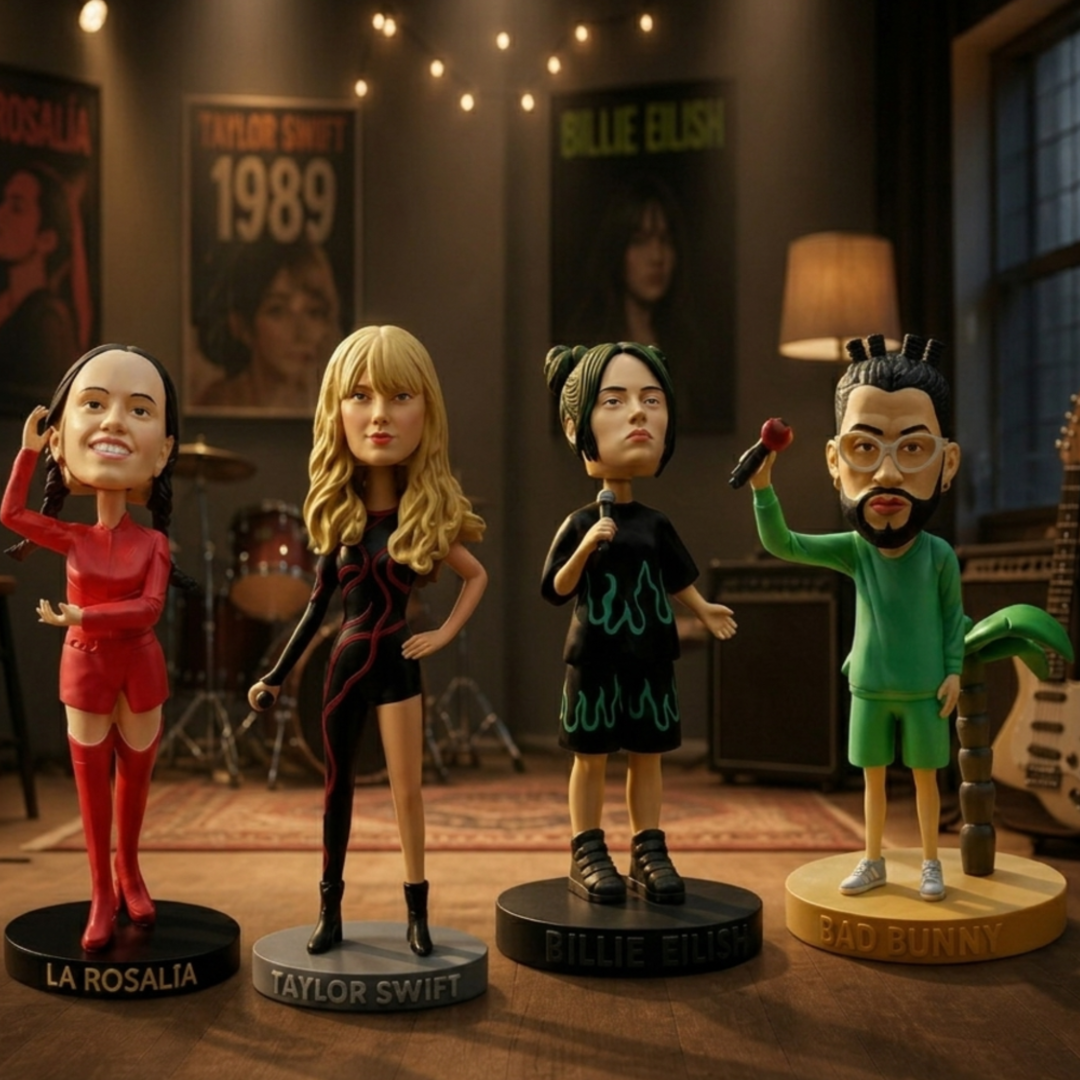 Figuras Bobblehead de Taylor Swift, Bad Bunny, Rosalía y Billie Eilish